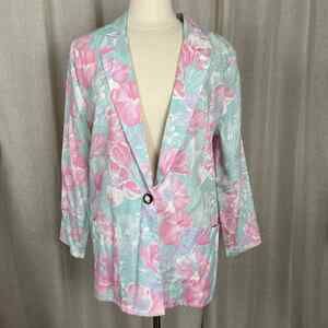 Vintage Blazer Womens Size Small Floral Pink Blue Pastel Spring Boyfriend 90s